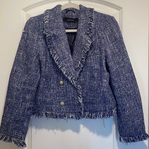 Tweed navy blue classic Chanel style blazer